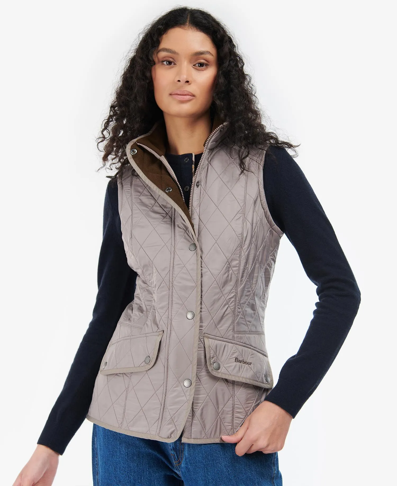LADIES BARBOUR CAVALRY GILET - DOESKIN/BROWN